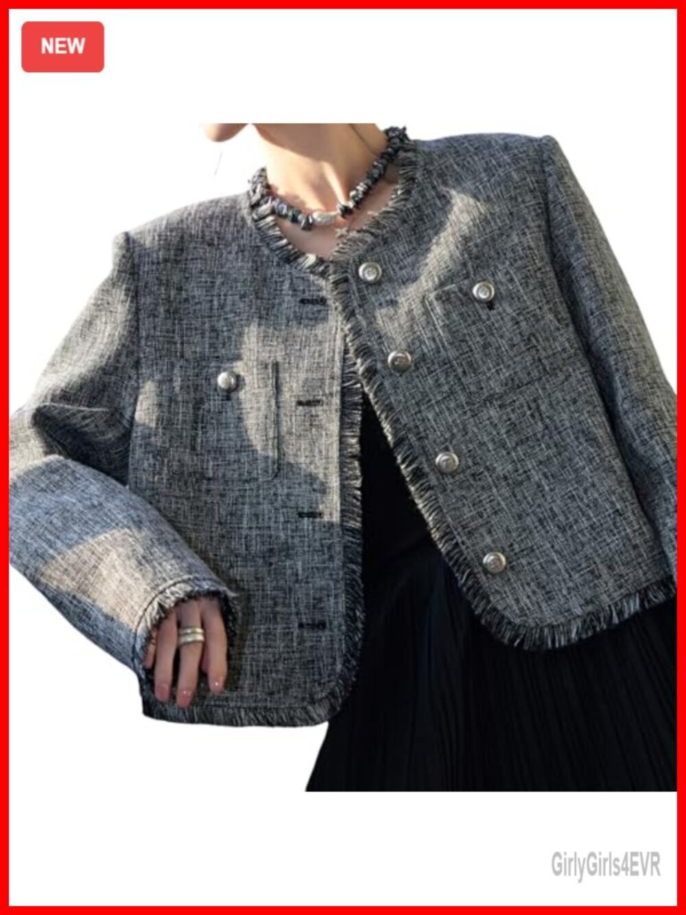 Tweed Blazer Jacket Open Front Fully-Lined Business Casual Fashion Coat